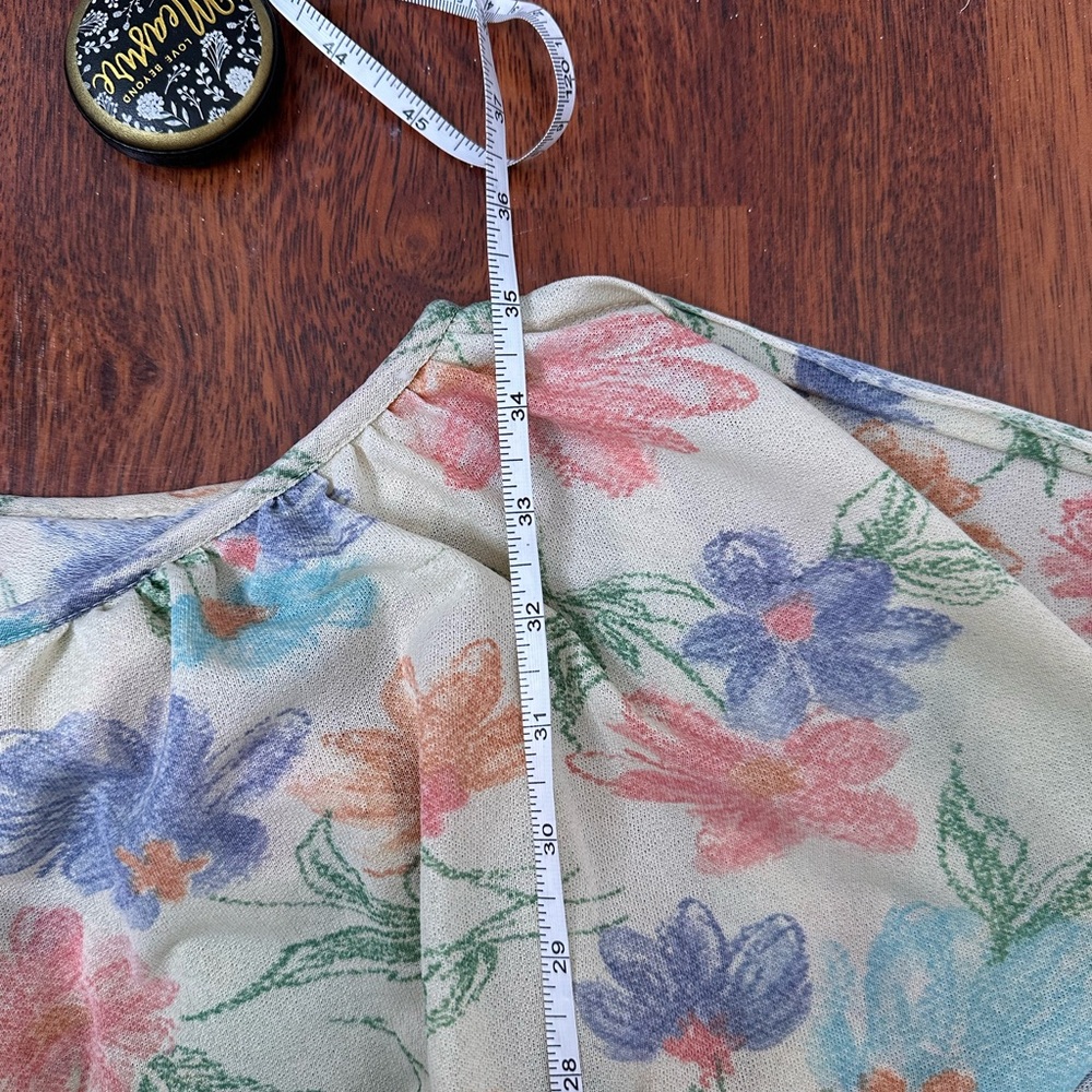 Vintage 70s handmade Floral Pleated Midi Dress in Cream with Pastel Blooms - Picture 12 of 13